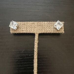 Square Big Crystal Stud Earrings Metal - Clear/White